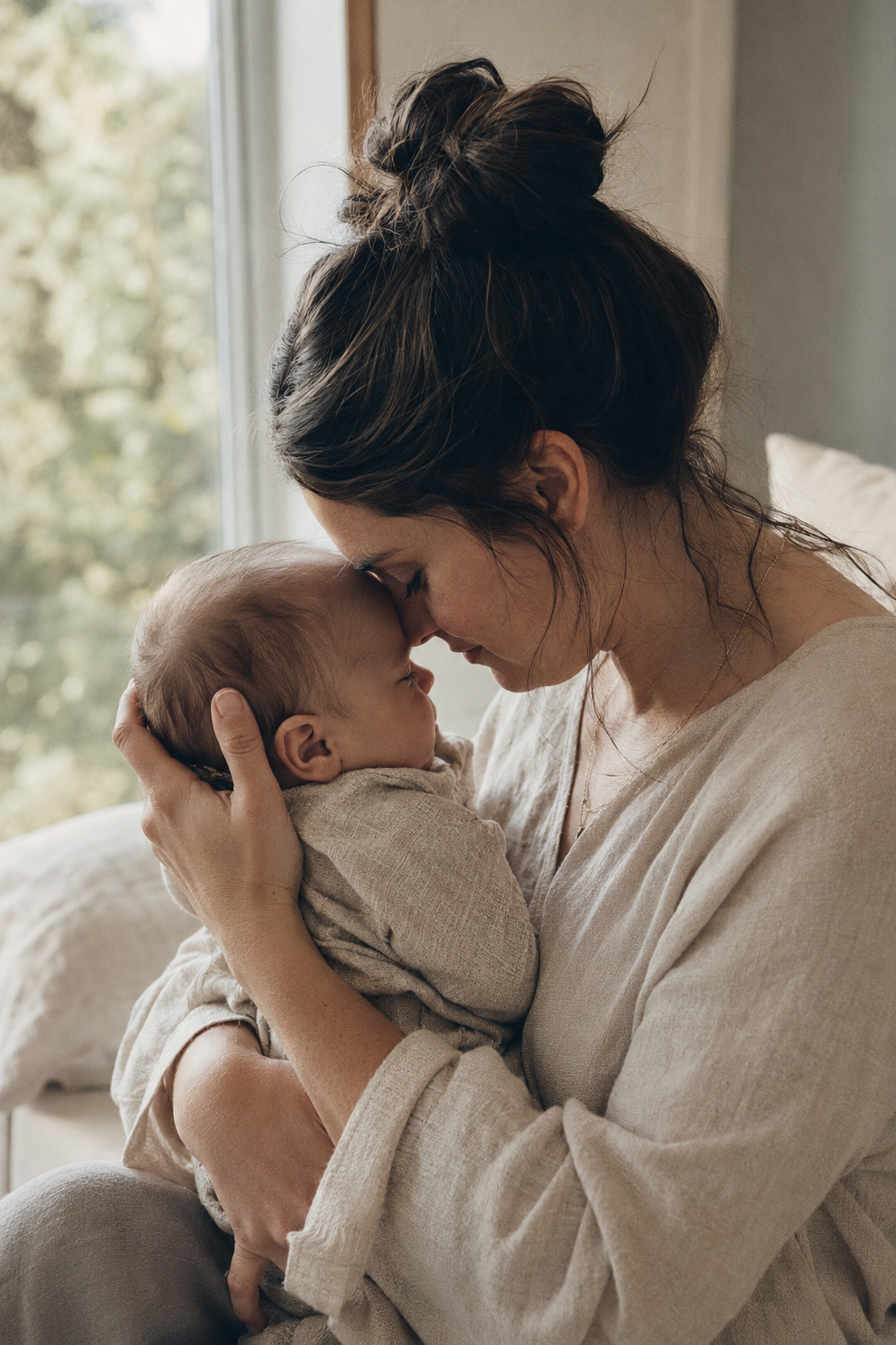 A parent holding her child close